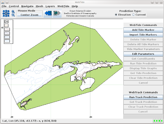 Une capture d'écran de données de WebTide de Fundy supérieur